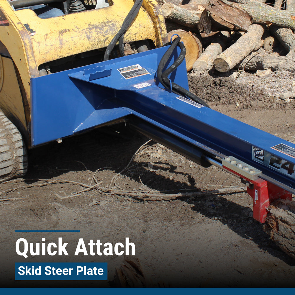 Iron & Oak SMH2419 skid steer log splitter mounted on a skid steer