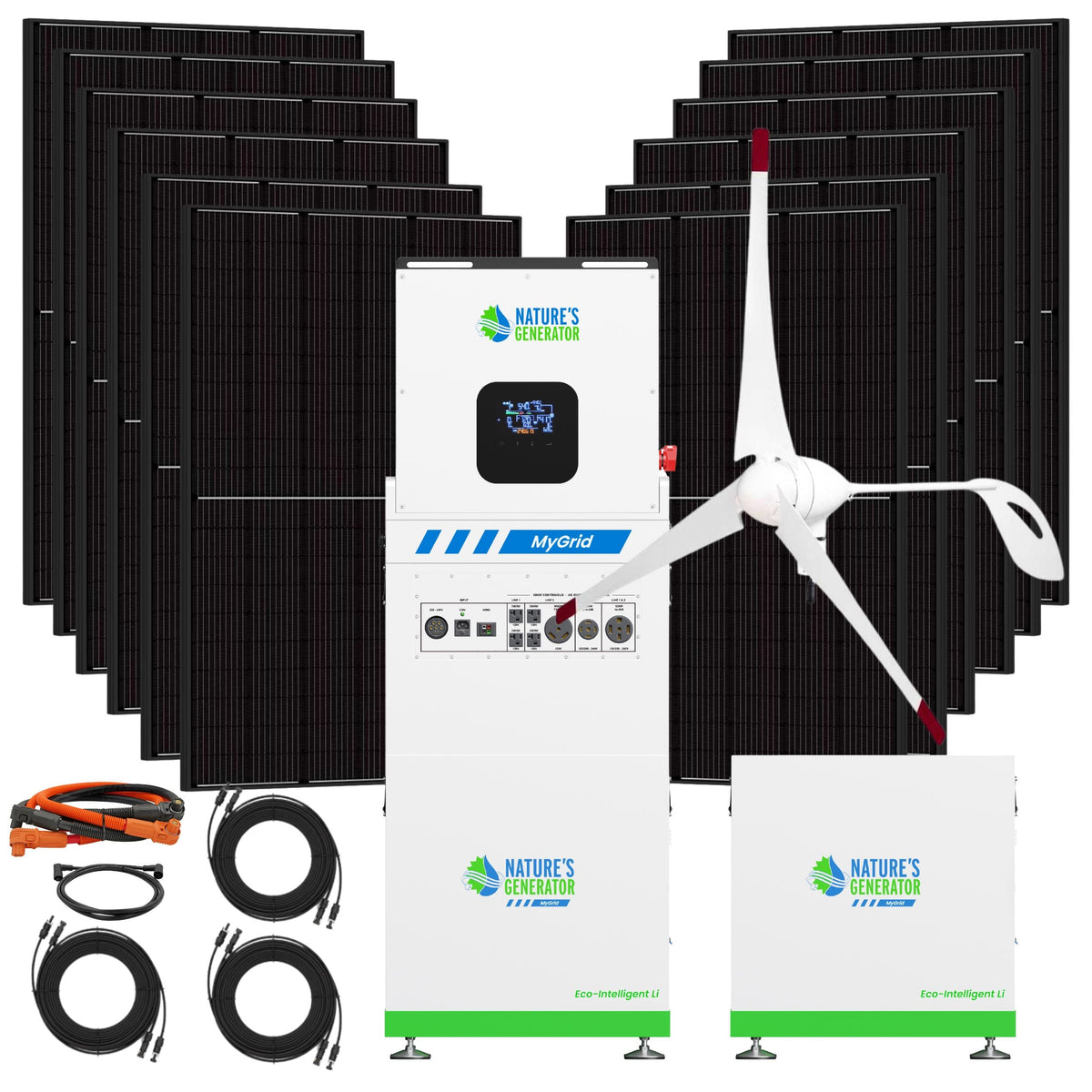 MyGrid 10K with solar battery, twelve panels and wind turbine