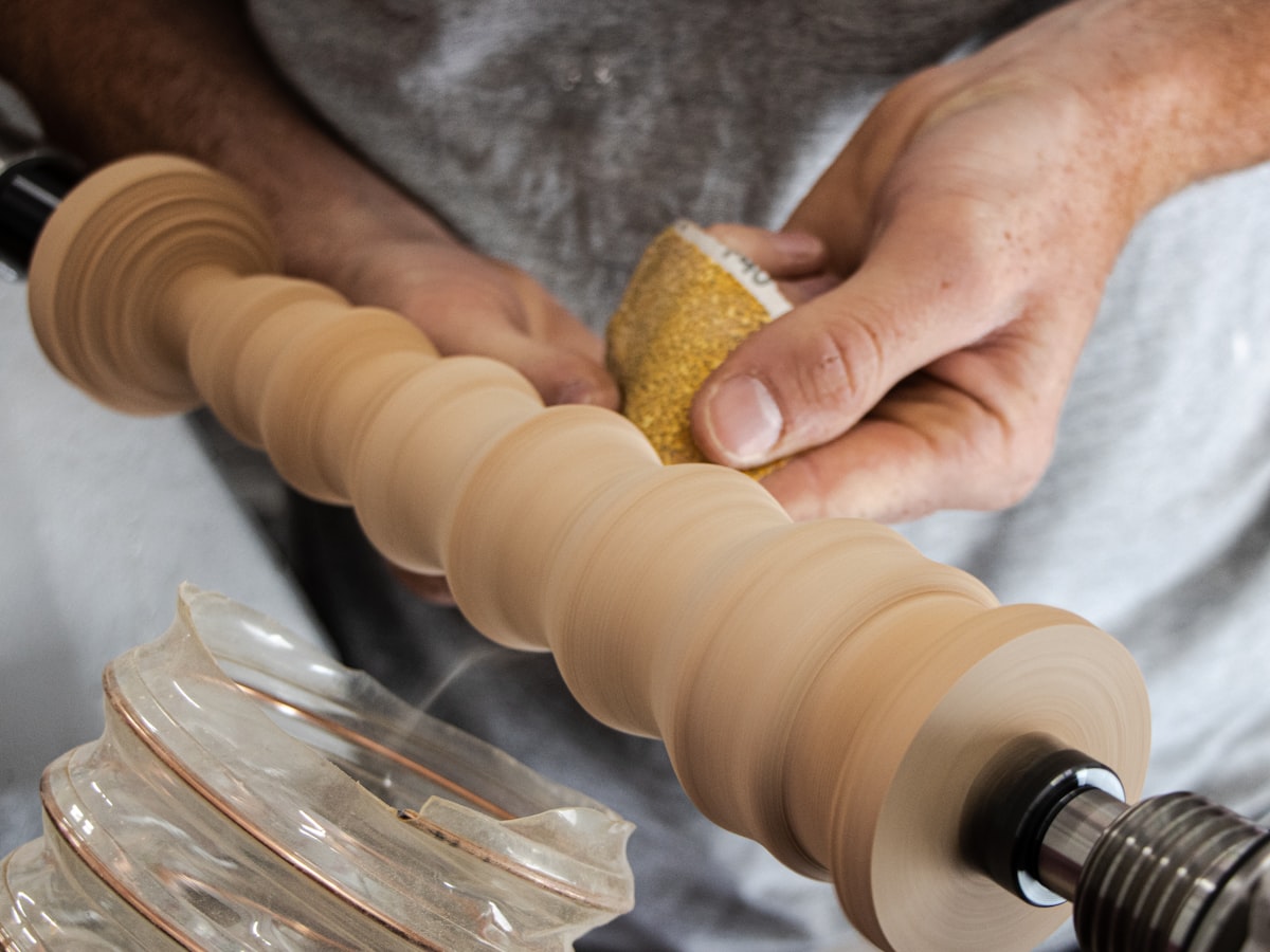 Wood lathe turning a spindle