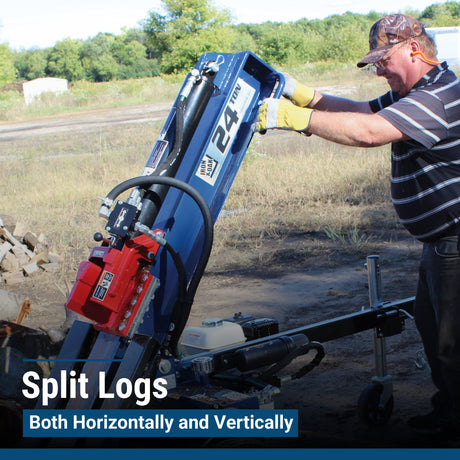 Iron & Oak BHVH2418GX log splitter beam, wedge and log cradle detail