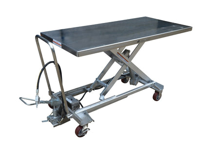 Vestil AIR-1000-LD-PSS partially stainless long deck air hydraulic scissor lift cart, 1,000 lb