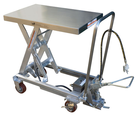 Vestil AIR-1000-PSS partially stainless air hydraulic scissor lift cart, 1,000 lb capacity