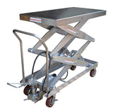 Vestil AIR-1500-D-PSS partially stainless air hydraulic double scissor lift cart, 1,500 lb