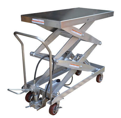 Vestil AIR-1500-D-PSS partially stainless air hydraulic double scissor lift cart, 1,500 lb