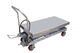 Vestil AIR-1500-D-PSS double scissor cart raised to full 67 inch height