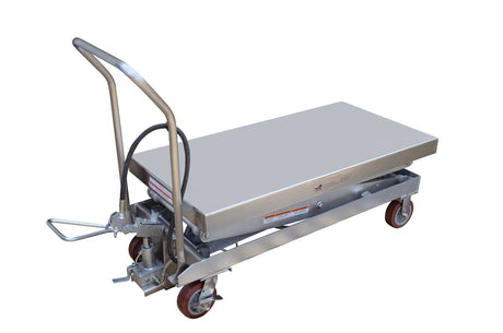 Vestil AIR-1500-D-PSS double scissor cart raised to full 67 inch height