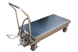 Vestil AIR-1750-PSS air lift cart raised showing scissor mechanism and platform