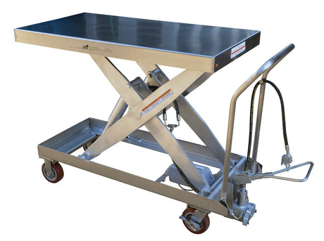 Vestil AIR-2000-PSS partially stainless air hydraulic scissor lift cart, 2,000 lb capacity