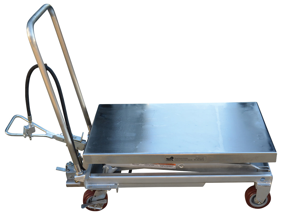 Vestil AIR-800-D-PSS air lift cart platform and casters