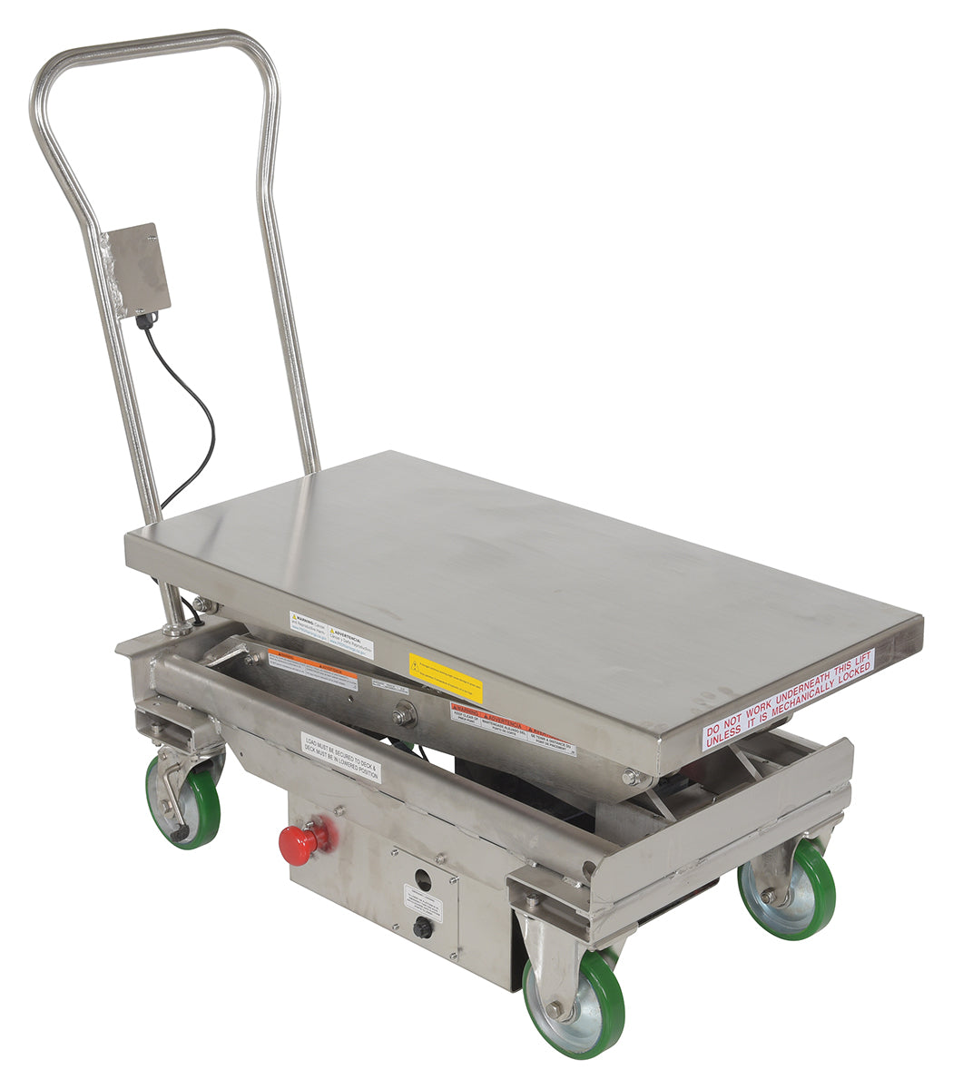 Vestil CART-1000D-DC-SS stainless double scissor DC powered lift cart, 1,000 lb