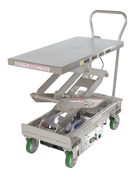 Vestil CART-1000D-DC-SS cart raised to full 57 inch height
