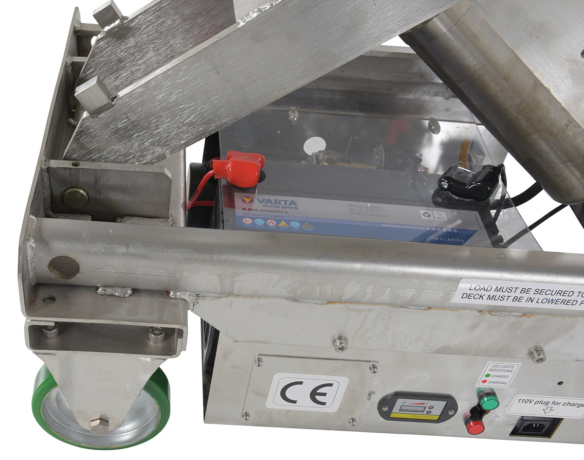 Vestil CART-1000D-DC-SS stainless lift cart angled view