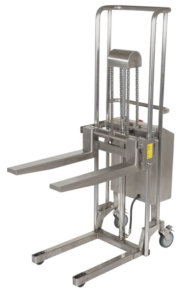Vestil HYD-10-DC-SS stainless Hefti-Lift side view with platform raised