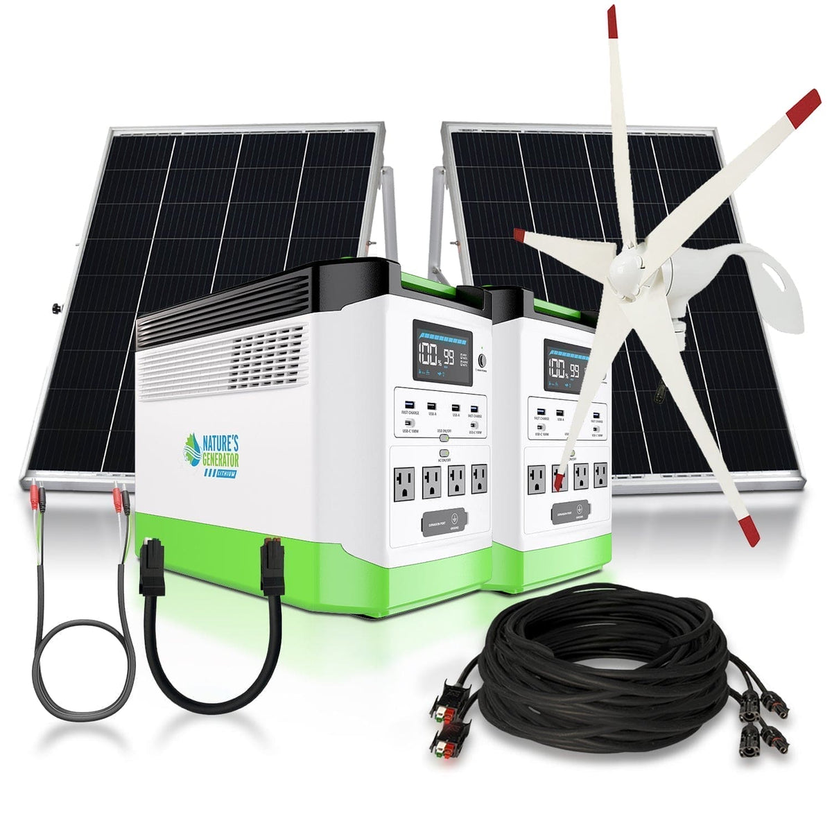 Lithium 1800 with solar panels and wind turbine