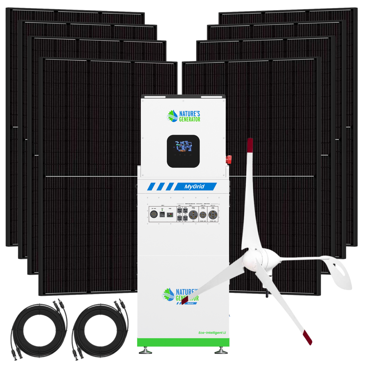 Nature's Generator MyGrid 10K with panels and wind turbine