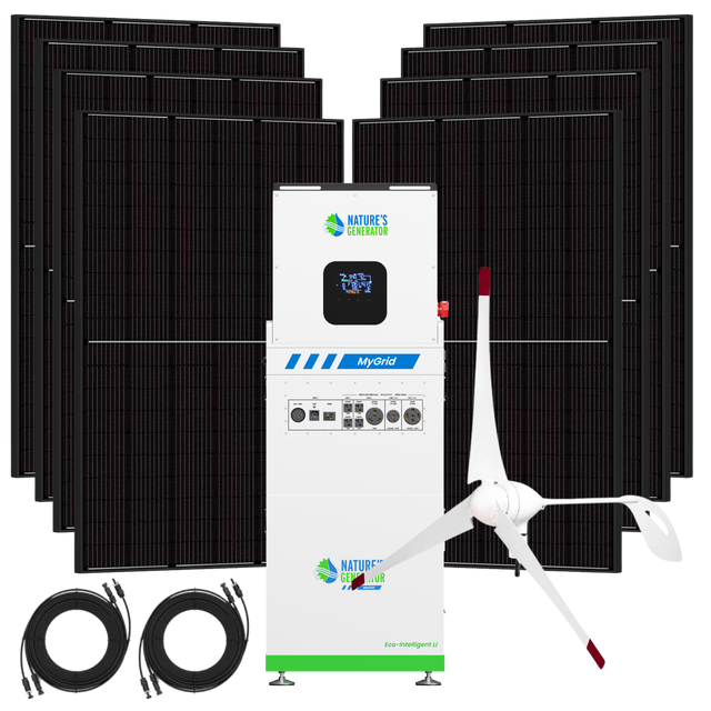 Nature's Generator MyGrid 10K with panels and wind turbine