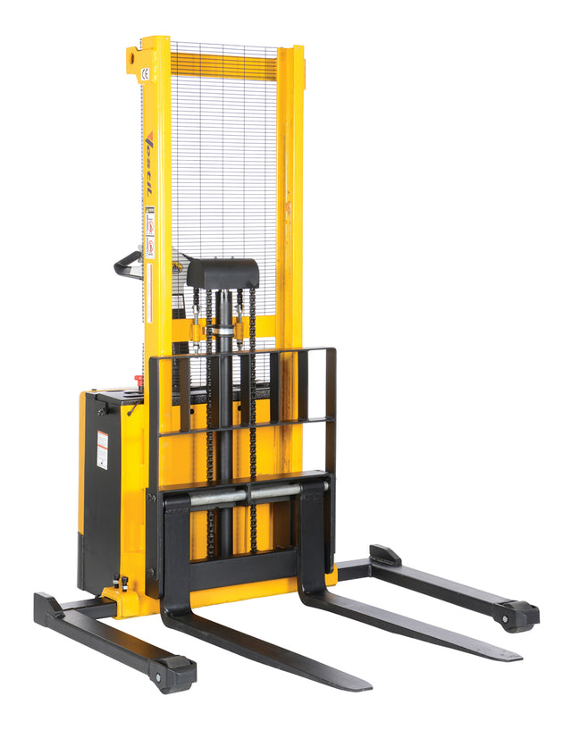 Vestil S-62-AA powered stacker with adjustable forks, 2,000 lb capacity, 62 inch lift height