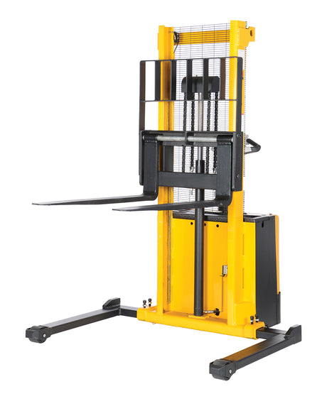 Vestil S-62-AA powered stacker — ergonomic control handle detail