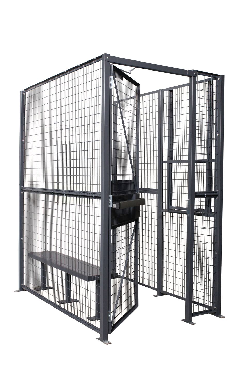 Vestil WPC-D-4X8-3 driver trucker access cage, 4 ft x 8 ft, 3 sided with slide-up service window